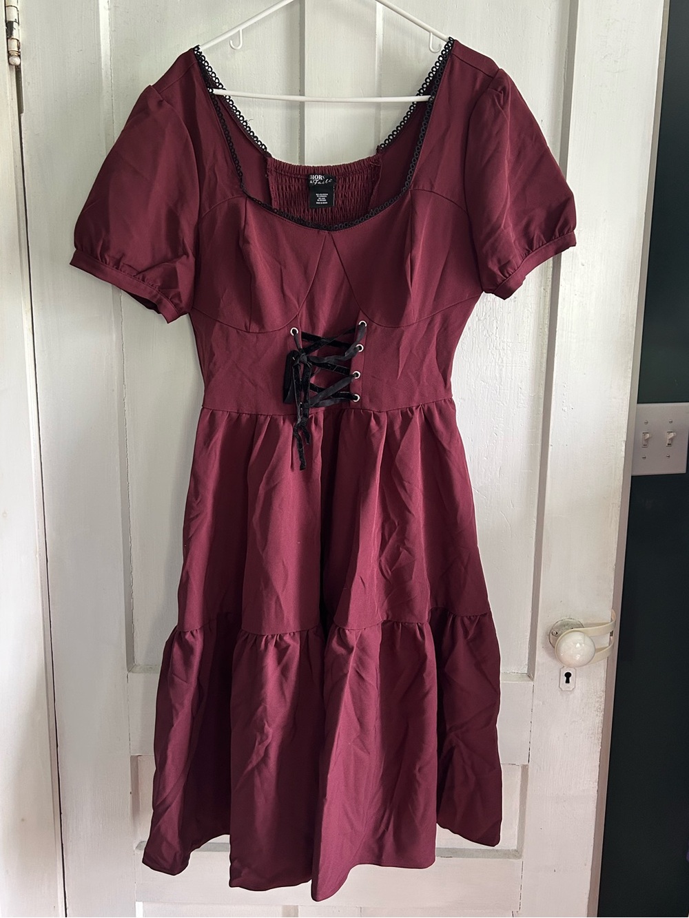 Women's Burgundy Lace-Up Fit & Flare Dress